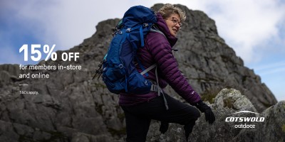 15% discount off Cotswold Outdoor with woman mountain hiking